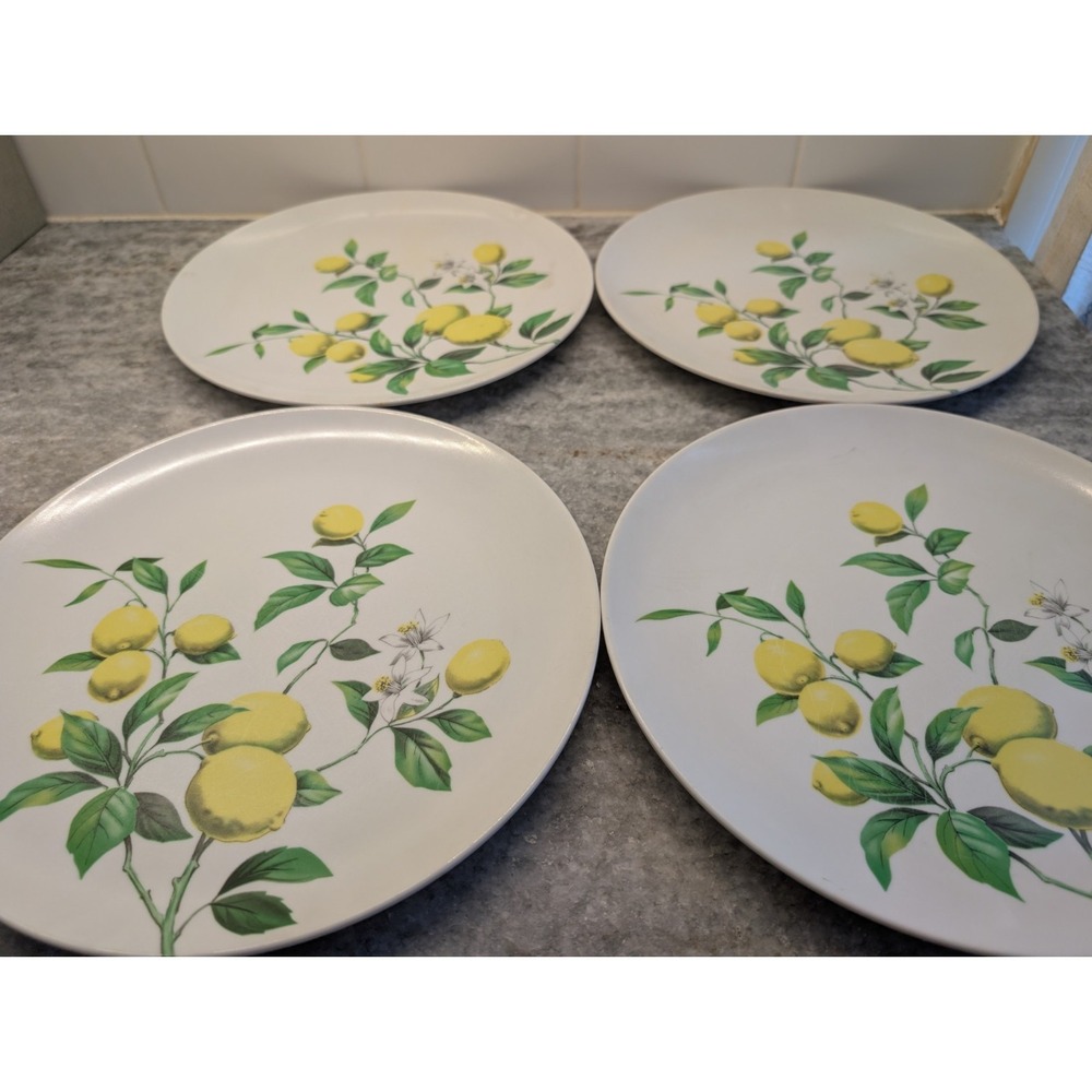 Set of 4 Texas Ware Melamine Dinner Plates Lemon Tree‎ Pattern